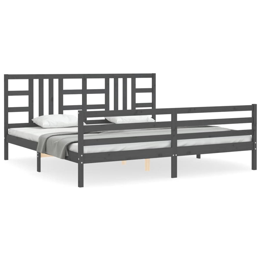 Bedframe Met Hoofdbord Massief Hout 200 x 200 cm Grijs