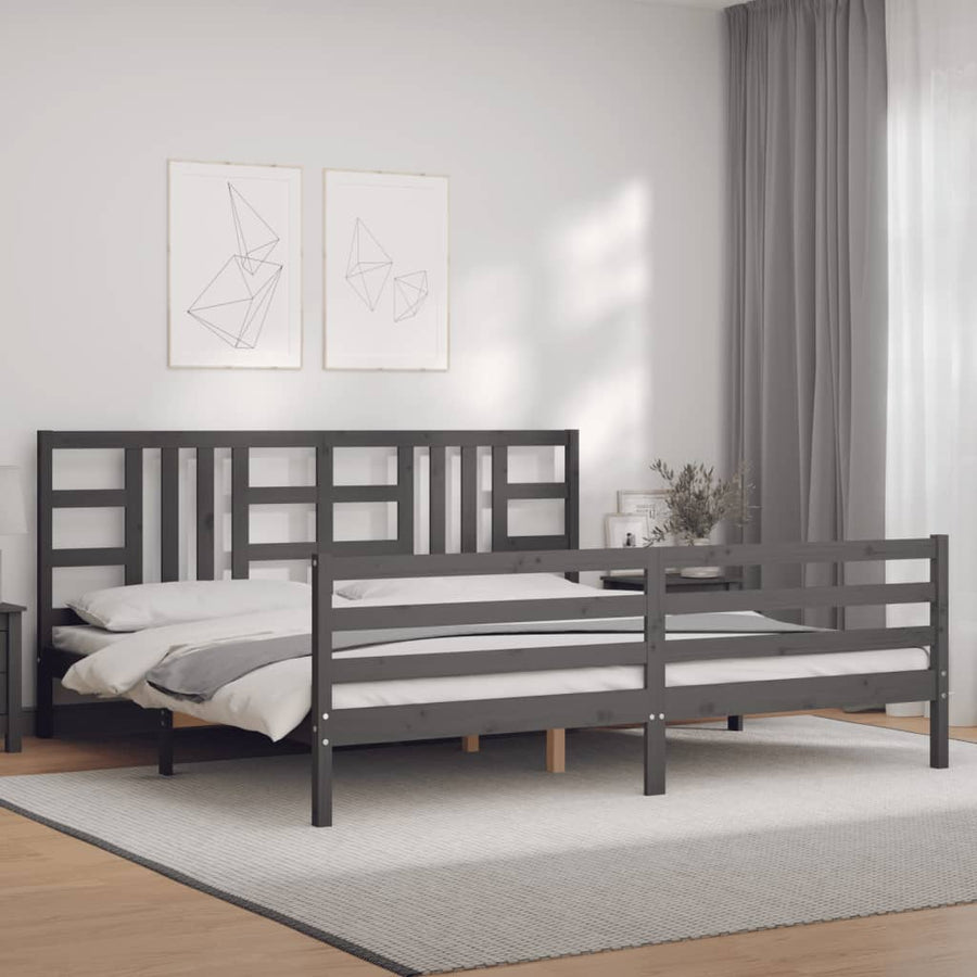 Bedframe Met Hoofdbord Massief Hout 200 x 200 cm Grijs