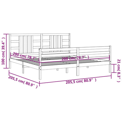 Bedframe Met Hoofdbord Massief Hout 200 x 200 cm Grijs