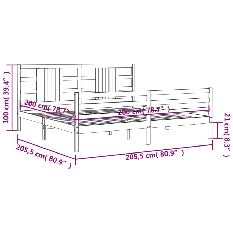 Bedframe Met Hoofdbord Massief Hout 200 x 200 cm Grijs