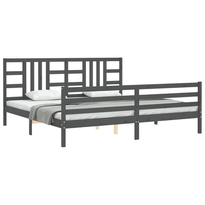 Bedframe Met Hoofdbord Massief Hout 200 x 200 cm Grijs