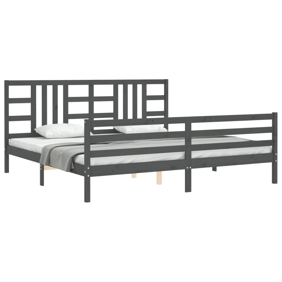 Bedframe Met Hoofdbord Massief Hout 200 x 200 cm Grijs