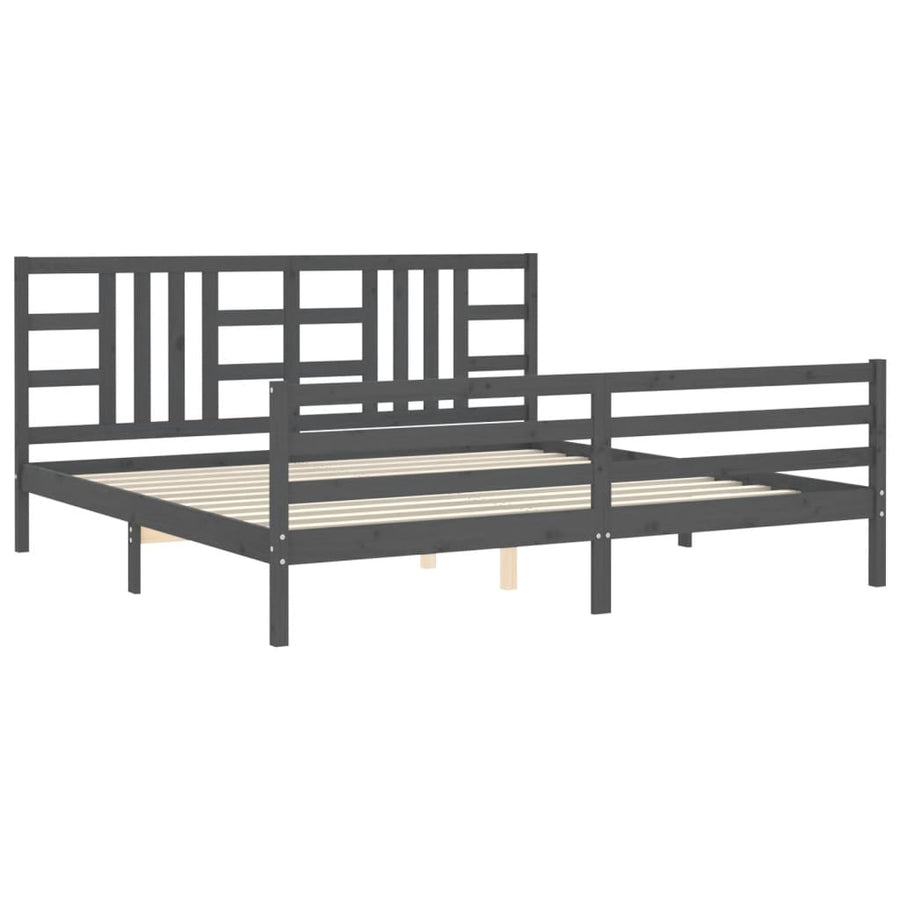 Bedframe Met Hoofdbord Massief Hout 200 x 200 cm Grijs
