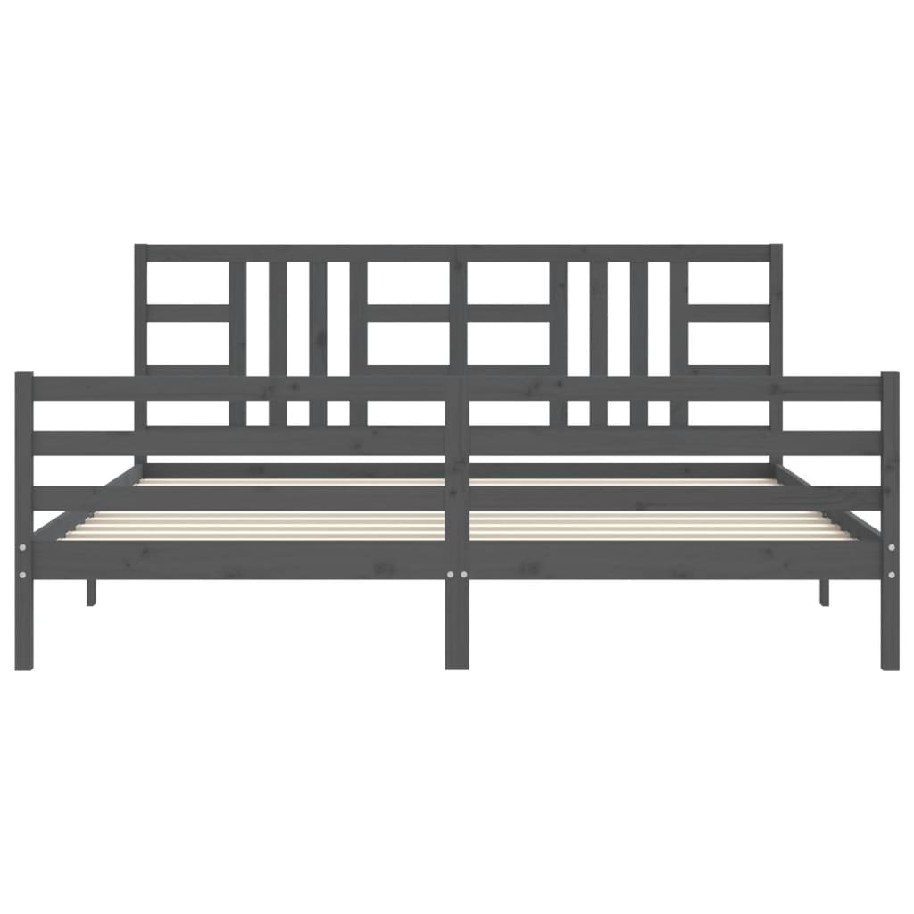 Bedframe Met Hoofdbord Massief Hout 200 x 200 cm Grijs