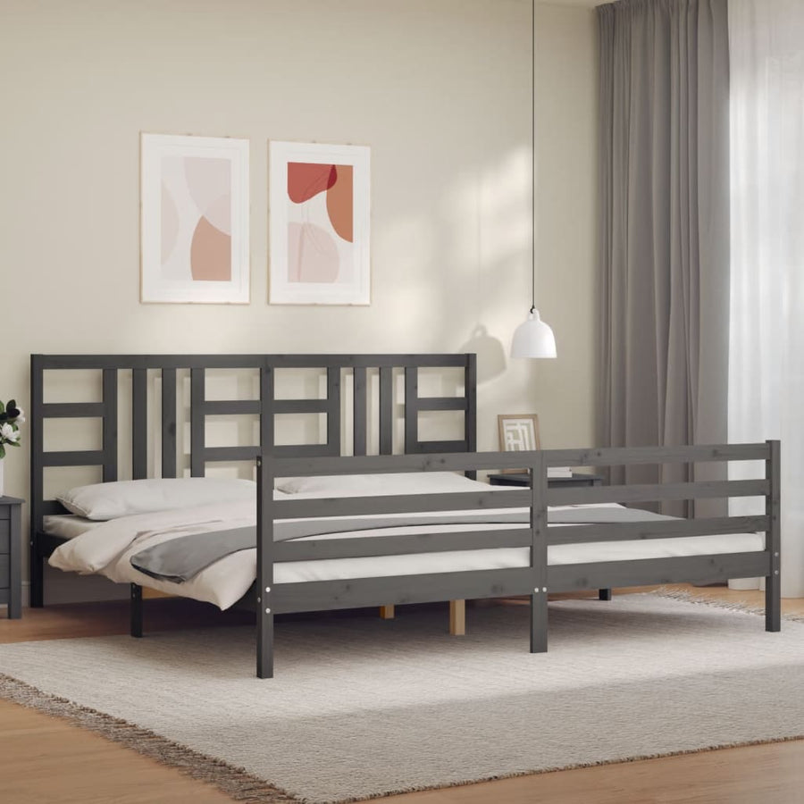 Bedframe Met Hoofdbord Massief Hout 200 x 200 cm Grijs