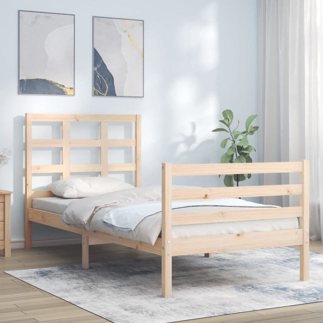 Bedframe Met Hoofdbord Massief Hout 100 x 200 cm Naturel