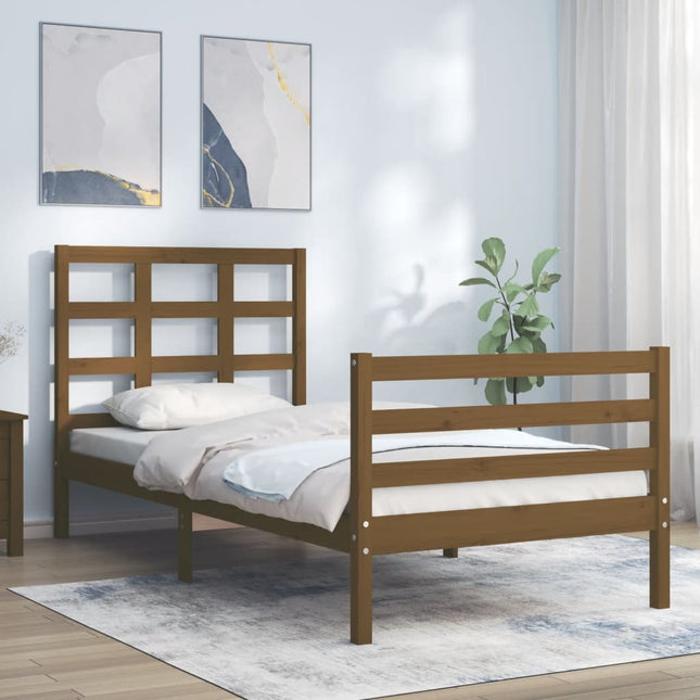 Bedframe Met Hoofdbord Massief Hout 100 x 200 cm Honingbruin