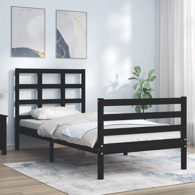 Bedframe Met Hoofdbord Massief Hout 100 x 200 cm Zwart