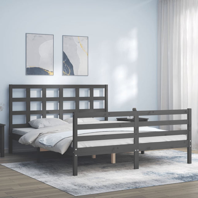 Bedframe Met Hoofdbord Massief Hout Grijs 160X200 Cm 160 x 200 cm