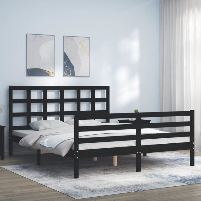 Bedframe Met Hoofdbord Massief Hout 160 x 200 cm Zwart