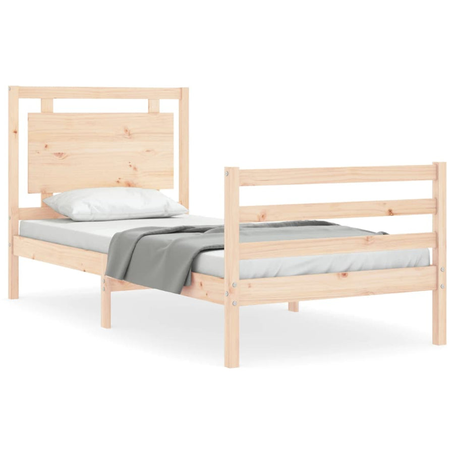 Bedframe Met Hoofdbord Massief Hout 100 x 200 cm Naturel