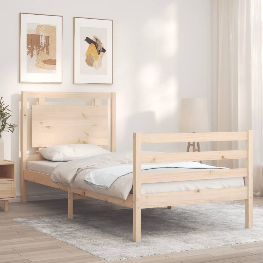 Bedframe Met Hoofdbord Massief Hout 100 x 200 cm Naturel