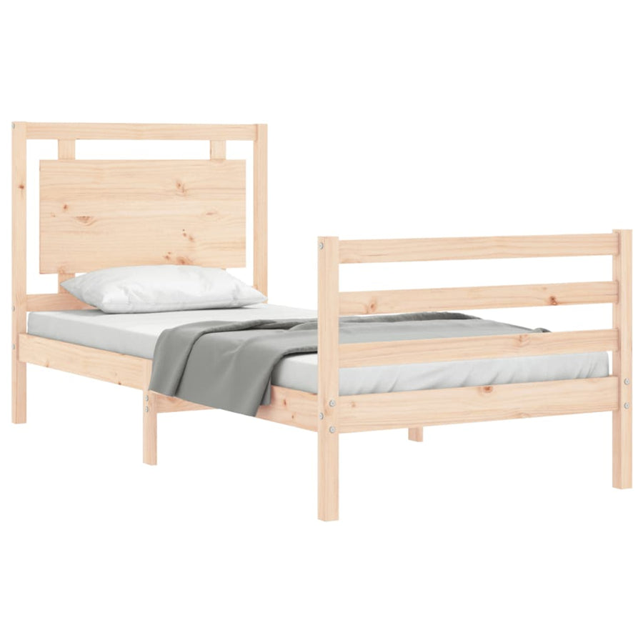 Bedframe Met Hoofdbord Massief Hout 100 x 200 cm Naturel