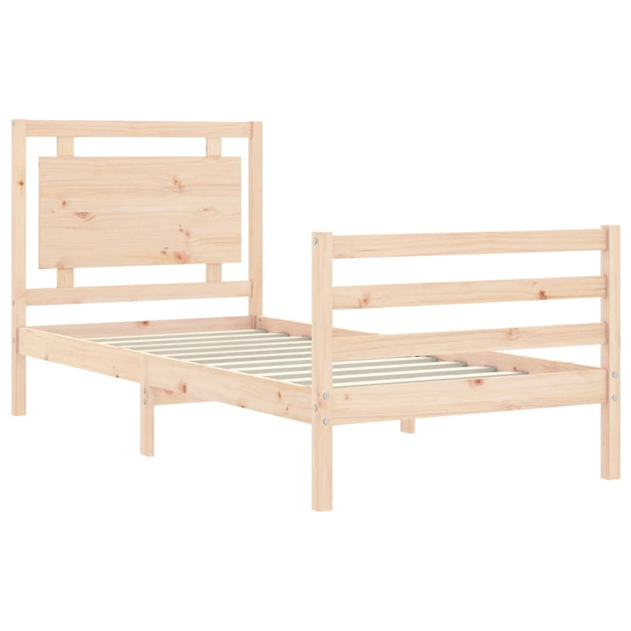 Bedframe Met Hoofdbord Massief Hout 100 x 200 cm Naturel