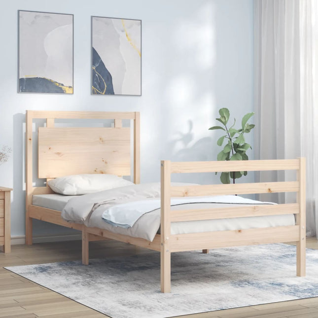 Bedframe Met Hoofdbord Massief Hout 100 x 200 cm Naturel