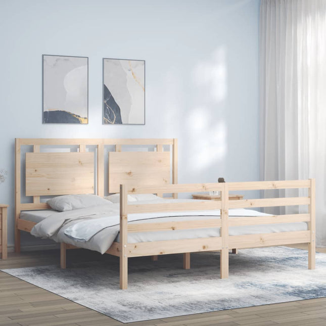 Bedframe Met Hoofdbord Massief Hout 160 x 200 cm Naturel