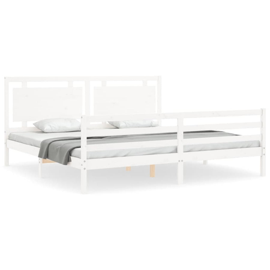 Bedframe Met Hoofdbord Massief Hout 200 x 200 cm Wit