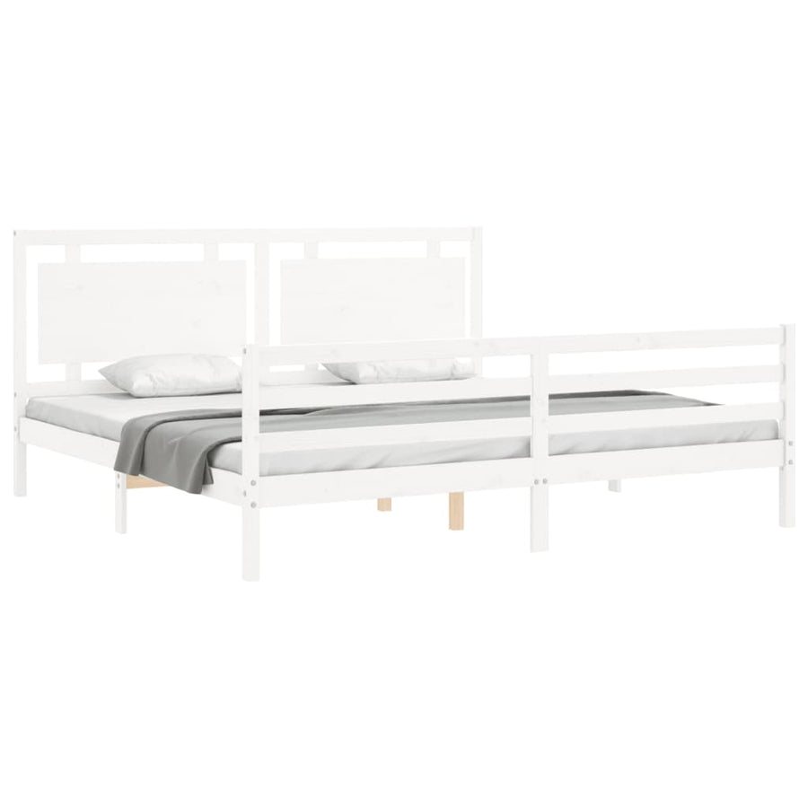 Bedframe Met Hoofdbord Massief Hout 200 x 200 cm Wit