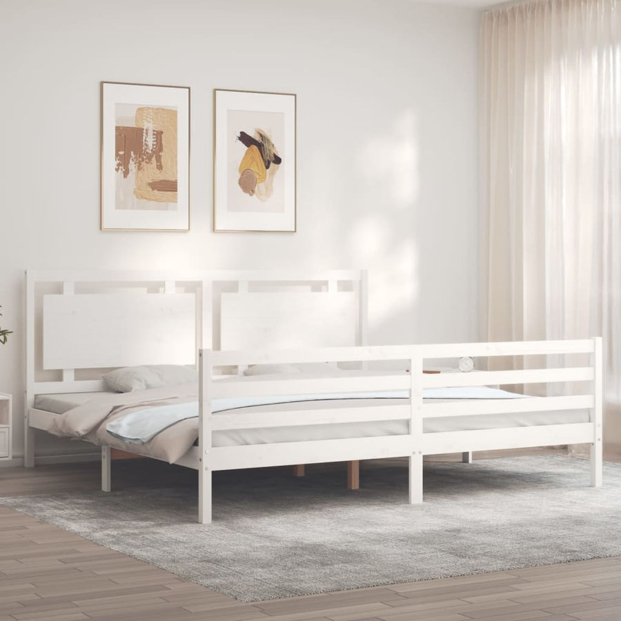 Bedframe Met Hoofdbord Massief Hout 200 x 200 cm Wit