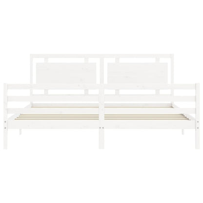 Bedframe Met Hoofdbord Massief Hout 200 x 200 cm Wit