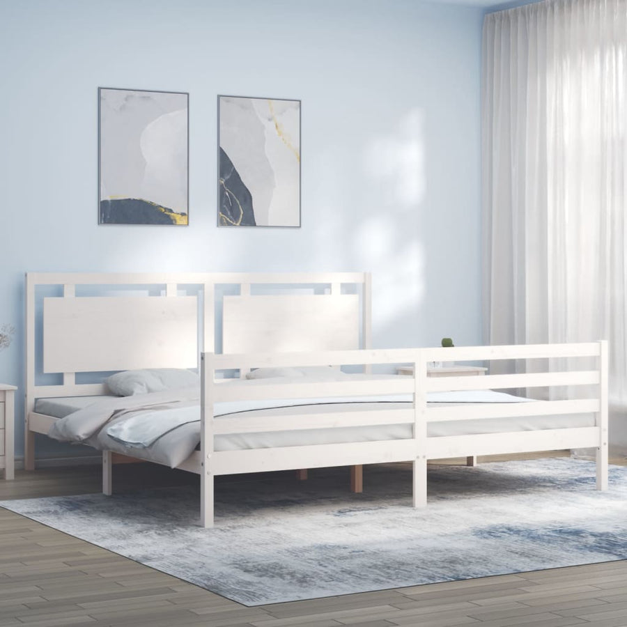 Bedframe Met Hoofdbord Massief Hout 200 x 200 cm Wit