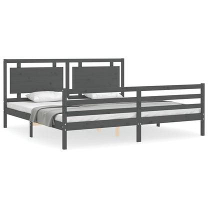 Bedframe Met Hoofdbord Massief Hout 200 x 200 cm Grijs