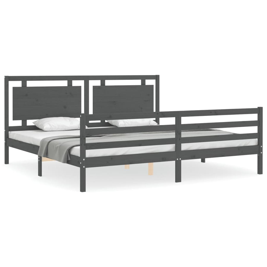 Bedframe Met Hoofdbord Massief Hout 200 x 200 cm Grijs
