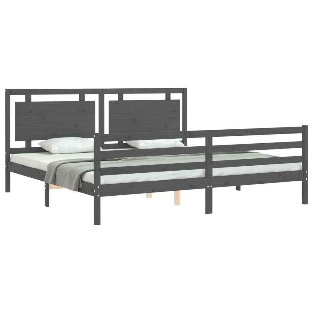 Bedframe Met Hoofdbord Massief Hout 200 x 200 cm Grijs