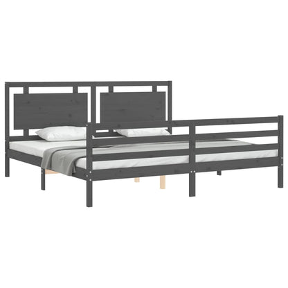 Bedframe Met Hoofdbord Massief Hout 200 x 200 cm Grijs