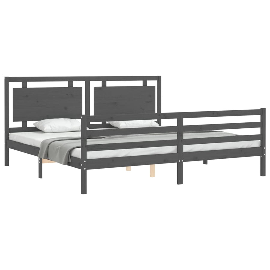 Bedframe Met Hoofdbord Massief Hout 200 x 200 cm Grijs