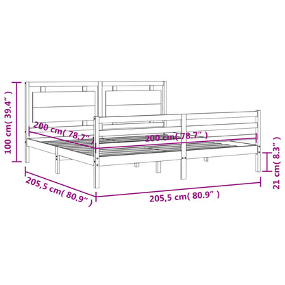Bedframe Met Hoofdbord Massief Hout 200 x 200 cm Grijs