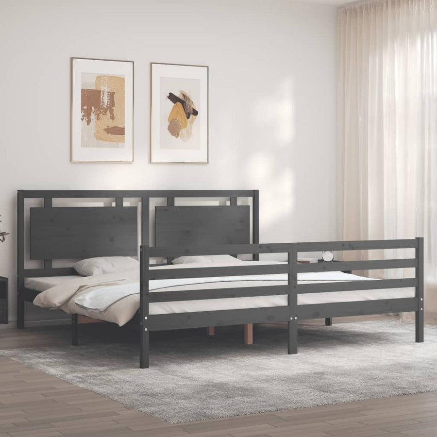 Bedframe Met Hoofdbord Massief Hout 200 x 200 cm Grijs
