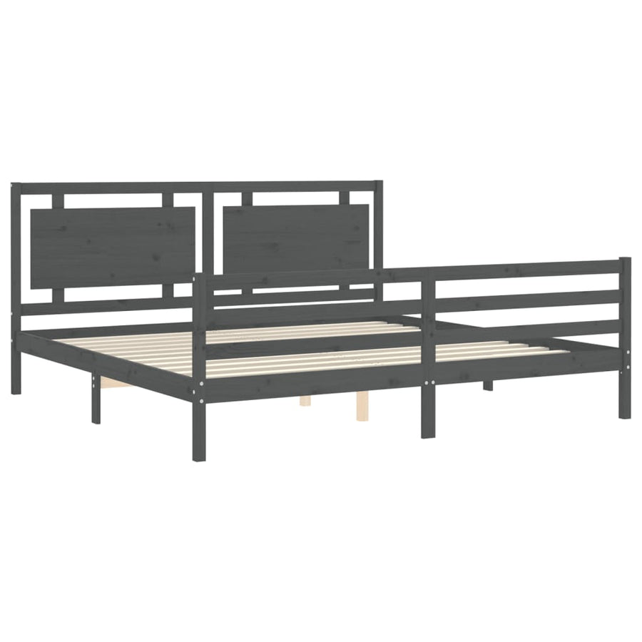 Bedframe Met Hoofdbord Massief Hout 200 x 200 cm Grijs
