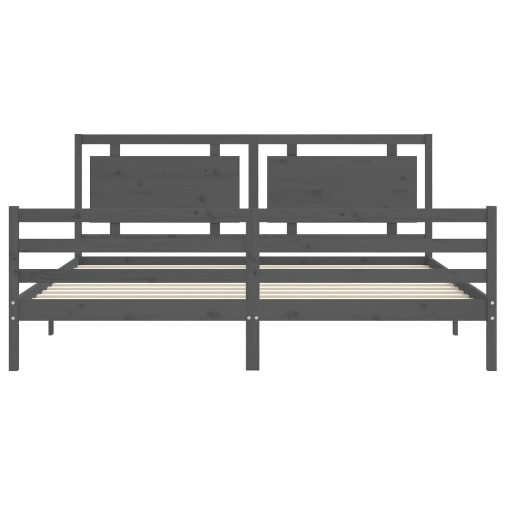 Bedframe Met Hoofdbord Massief Hout 200 x 200 cm Grijs