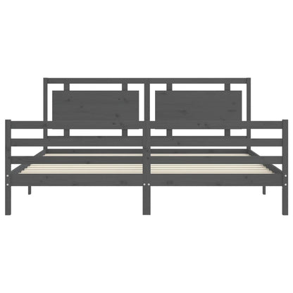 Bedframe Met Hoofdbord Massief Hout 200 x 200 cm Grijs