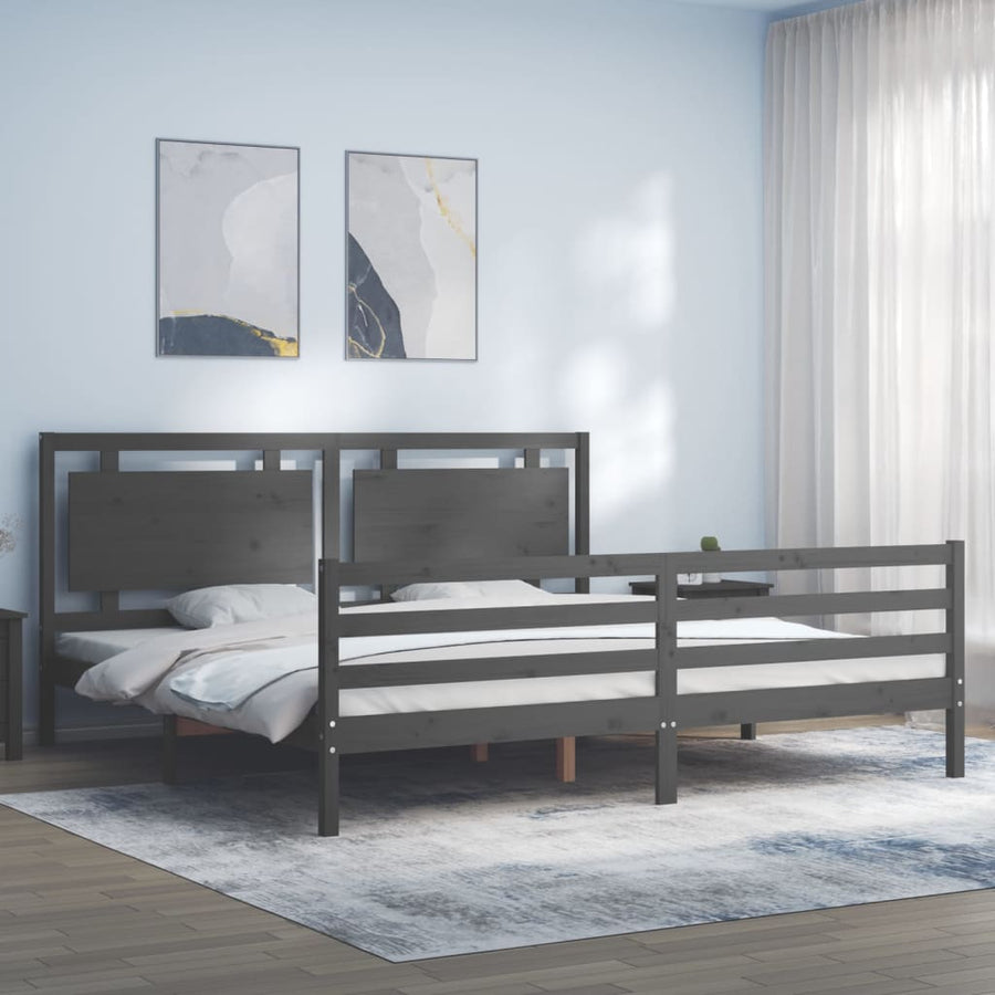Bedframe Met Hoofdbord Massief Hout 200 x 200 cm Grijs