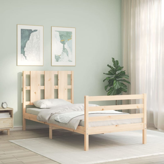 Bedframe Met Hoofdbord Massief Hout 100 x 200 cm Naturel