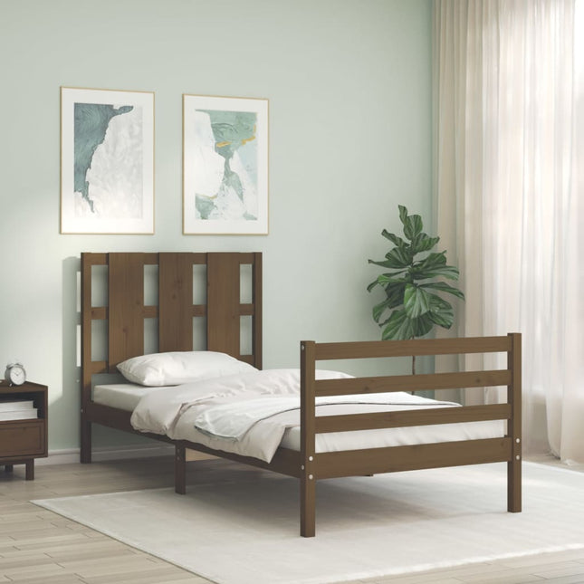 Bedframe Met Hoofdbord Massief Hout 100 x 200 cm Honingbruin