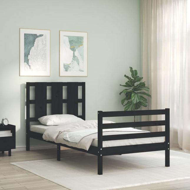 Bedframe Met Hoofdbord Massief Hout 100 x 200 cm Zwart