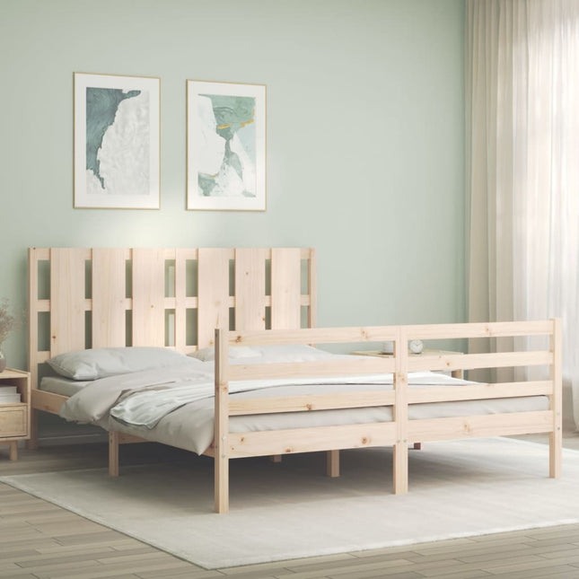 Bedframe Met Hoofdbord Massief Hout 160 x 200 cm Naturel