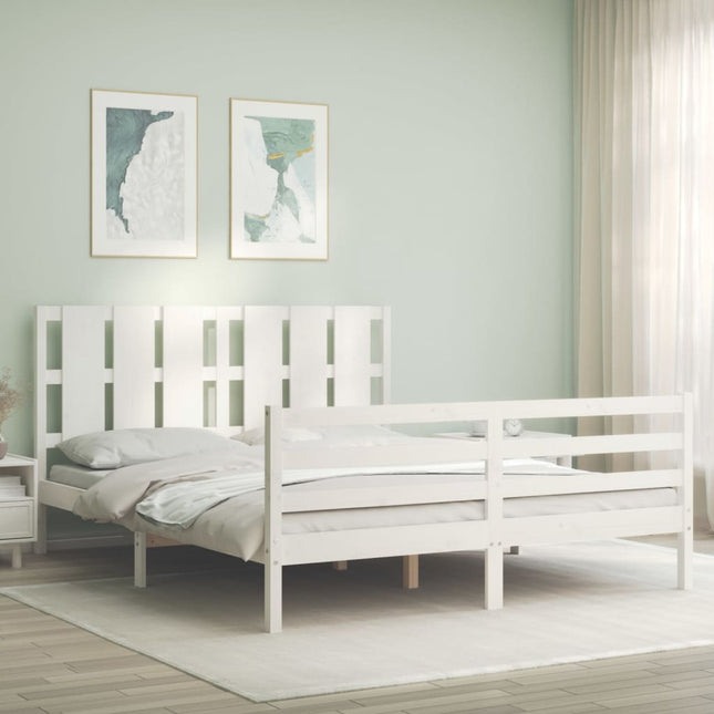 Bedframe Met Hoofdbord Massief Hout 160 x 200 cm Wit