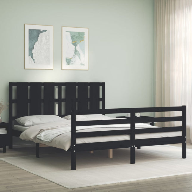 Bedframe Met Hoofdbord Massief Hout 160 x 200 cm Zwart