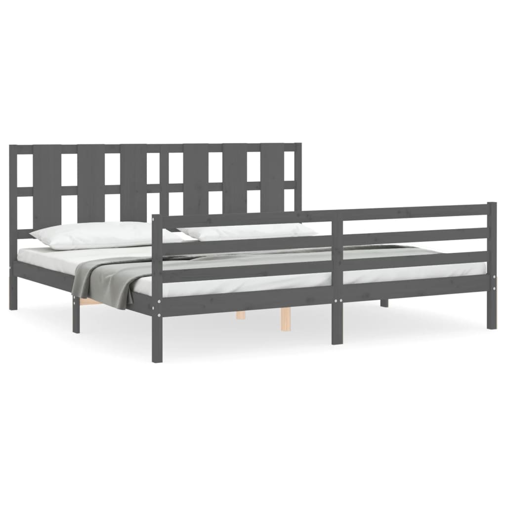 Bedframe Met Hoofdbord Massief Hout 200 x 200 cm Grijs
