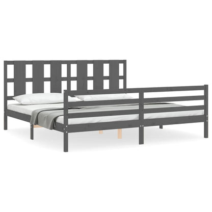 Bedframe Met Hoofdbord Massief Hout 200 x 200 cm Grijs