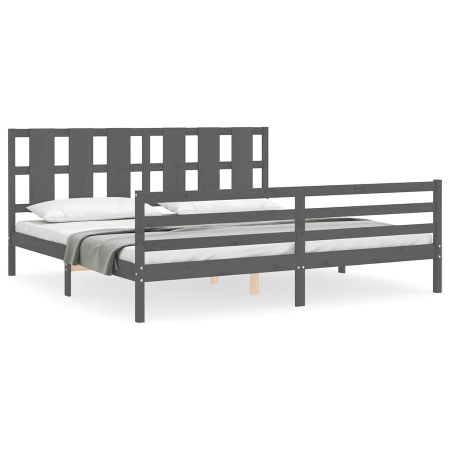 Bedframe Met Hoofdbord Massief Hout 200 x 200 cm Grijs