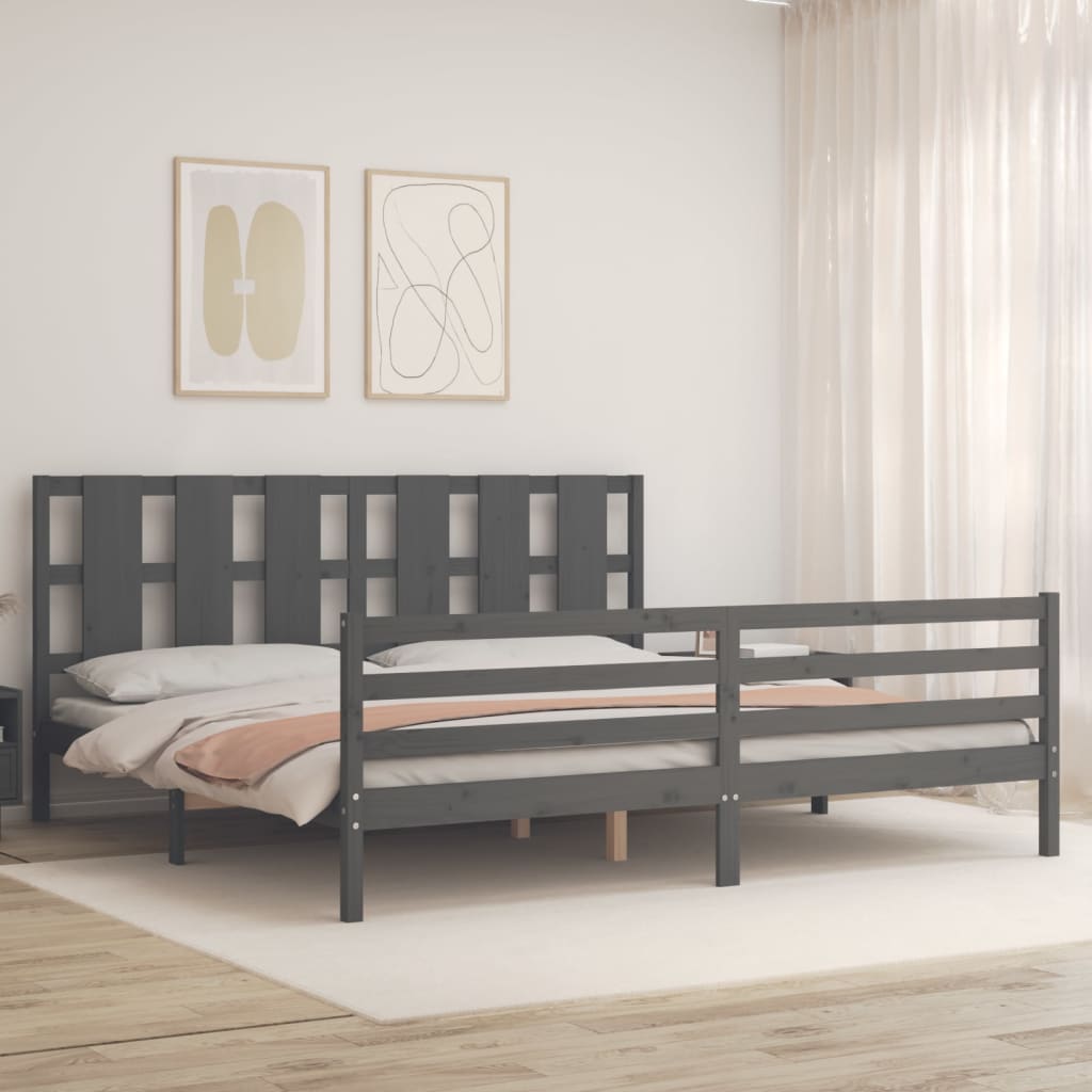 Bedframe Met Hoofdbord Massief Hout 200 x 200 cm Grijs