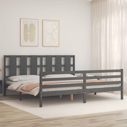 Bedframe Met Hoofdbord Massief Hout 200 x 200 cm Grijs