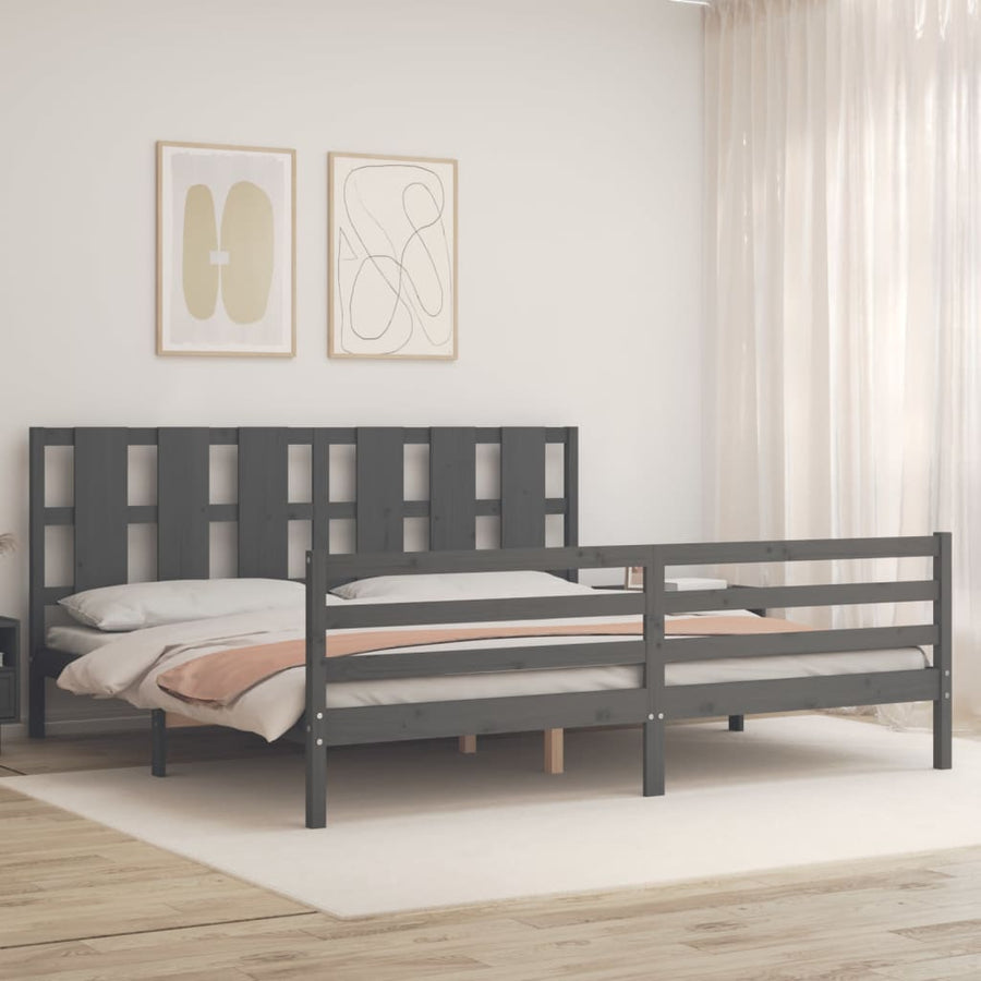 Bedframe Met Hoofdbord Massief Hout 200 x 200 cm Grijs