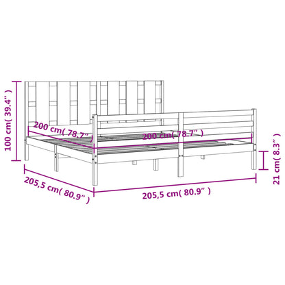 Bedframe Met Hoofdbord Massief Hout 200 x 200 cm Grijs