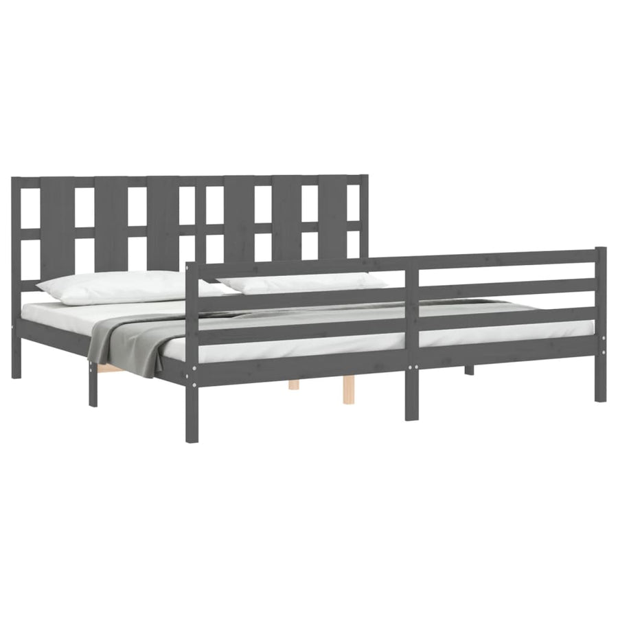 Bedframe Met Hoofdbord Massief Hout 200 x 200 cm Grijs